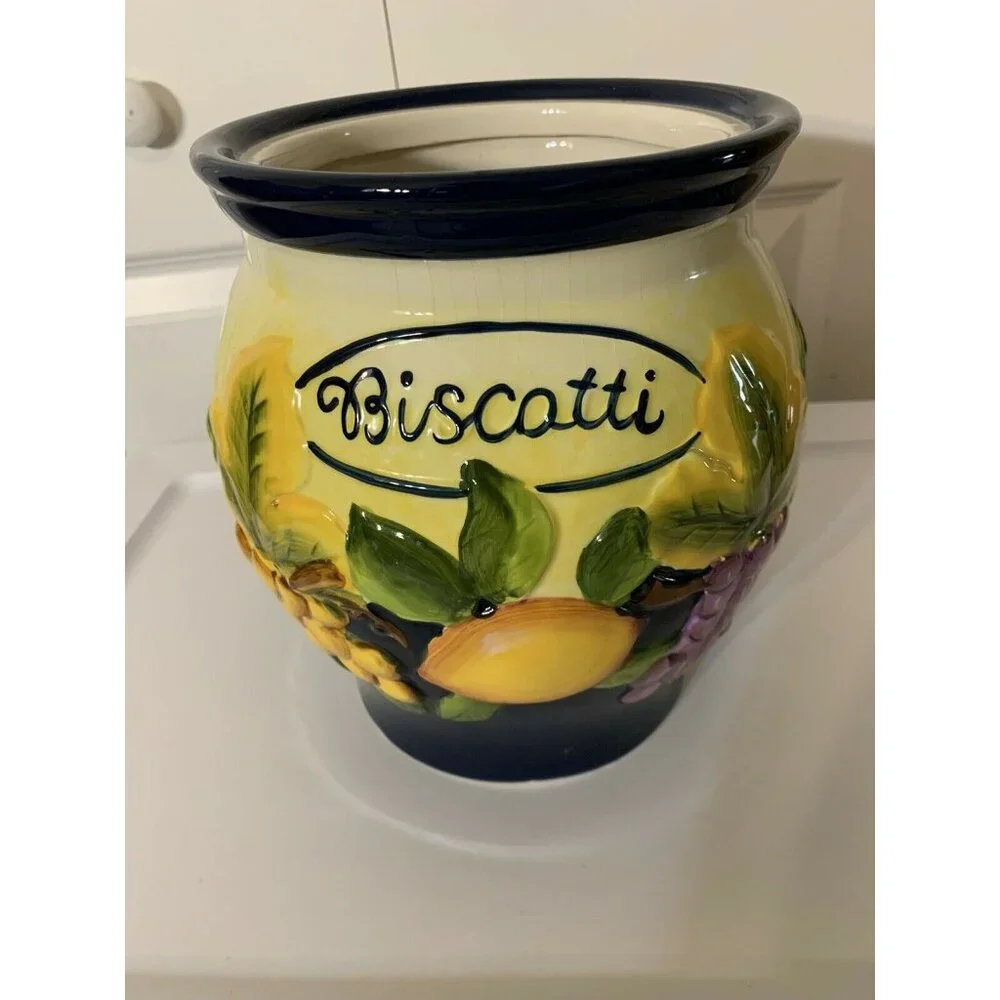 Nonni's Hand Painted Biscotti Cookie Jar,‎ Fruit Theme No Lid